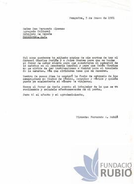 Carta emesa per Fernando Rubió Tudurí a Fernando Almansa