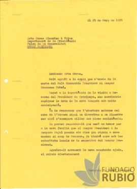 Carta emesa per Fernando Rubió Tudurí a Carme Alcoriza i Vivas