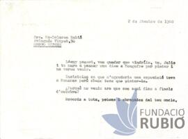 Carta de Fernando Rubió Tudurí a Ma. Dolores Rubió