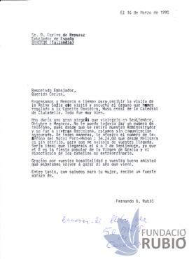 Carta emesa per Fernando Rubió Tudurí a Carlos de Reparaz