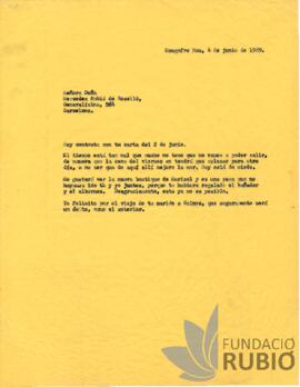Carta emesa per Fernando Rubió Tudurí a Mercè Rubió Boada