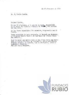 Carta emesa per Fernando Rubió Tudurí a Carlos Sentis