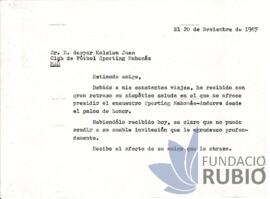 Carta emesa per Fernando Rubió Tudurí a Gaspar Melsión Juan