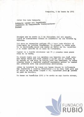 Carta emesa per Fernando Rubió Tudurí a Luis Hergueta