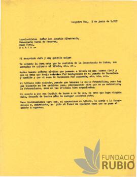 Carta emesa per Fernando Rubió Tudurí a Agustín Albarracín