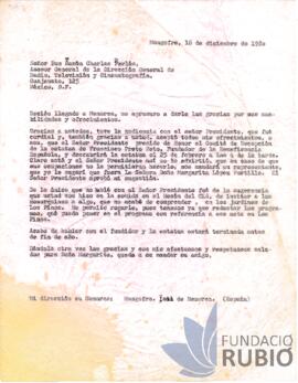 Carta emesa per Fernando Rubió Tudurí a Ramon Charles Perles