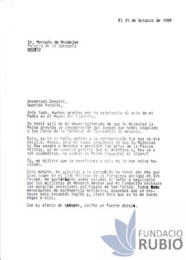 Carta emesa per Fernando Rubió Tudurí al Marquès de Mondejar