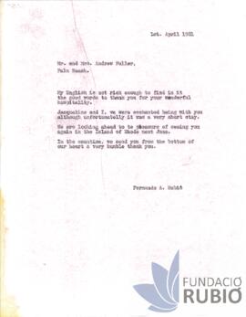 Carta emesa per Fernando Rubió Tudurí a Andrew Fuller