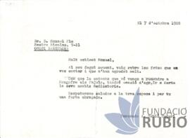 Carta emesa per Fernando Rubió Tudurí a Manuel Pla