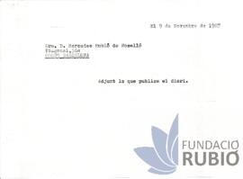 Carta emesa per Fernando Rubió Tudurí a Mercè Rubió de Roselló