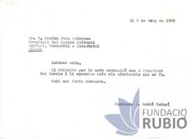 Carta emesa per Fernando Rubió Tudurí a Onofre Pons Quintana