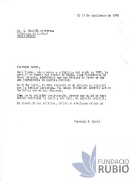 Carta emesa per Fernando Rubió Tudurí a Nicolás Sartorius
