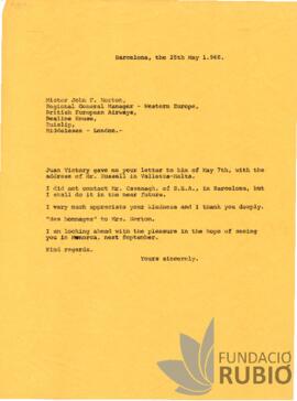 Carta emesa per Fernando Rubió Tudurí a John F. Norton