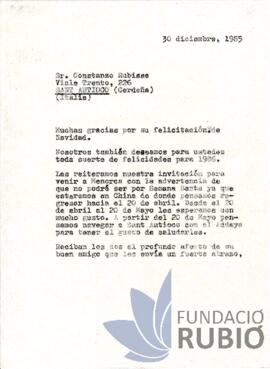 Carta emesa per Fernando Rubió Tudurí a Constanzo Rubisse