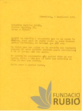 Carta emesa per Fernando Rubió Tudurí a María Fernanda Rubió Figueroa