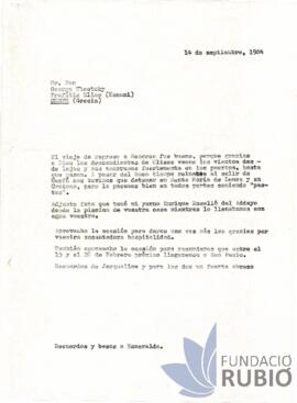 Carta emesa per Fernando Rubió Tudurí a George Theotoky