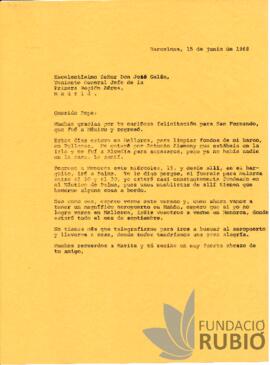 Carta emesa per Fernando Rubió Tudurí a José Galán