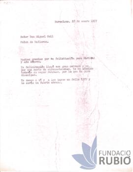 Carta emesa per Fernando Rubió Tudurí a Miguel Coll