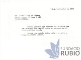 Carta emesa per Fernando Rubió Tudurí a María Alias de Cubero