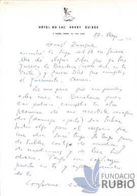 Carta emesa per Fernando Rubió Tudurí a Enrique Rubió  Boada