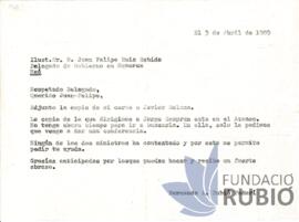 Carta emesa per Fernando Rubió Tudurí a Juan Felipe Ruíz Sabido