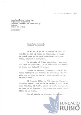 Carta emesa per Fernando Rubió Tudurí a Baldomero Hernández