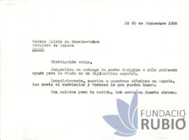 Carta emesa per Fernando Rubió Tudurí a Sylvia de García Muñoz