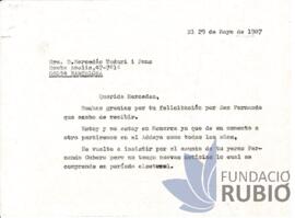 Carta emesa per Fernando Rubió Tudurí a Mercedes Tudurí i Pons