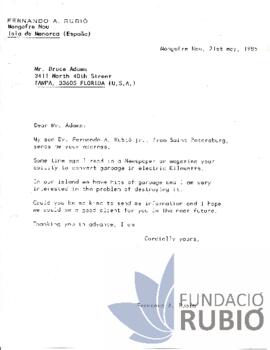 Carta emesa per Fernando Rubió Tudurí a Bruce Adams