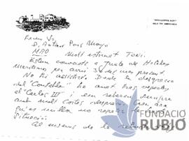 Carta emesa per Fernando Rubió Tudurí a Antoni Pons Monjo