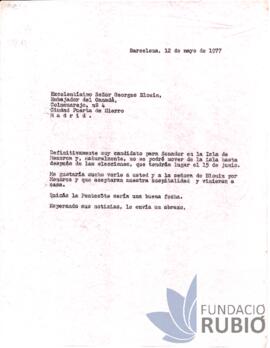Carta emesa per Fernando Rubió Tudurí a Georges Blouin