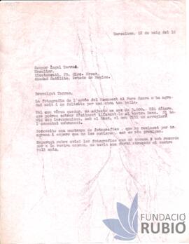 Carta emesa per Fernando Rubió Tudurí a Àngel Tarrach