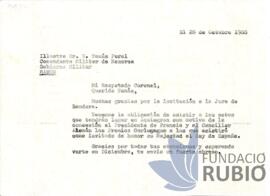 Carta emesa per Fernando Rubió Tudurí a Tomás Peral