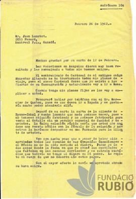 Carta emesa per Fernando Rubió Tudurí a Jean Lanctot