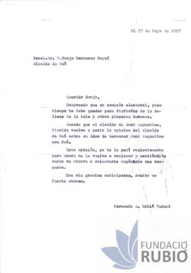 Carta emesa per Fernando Rubió Tudurí a Borja Carreras-Moysi