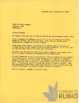 Carta emesa per Fernando Rubió Tudurí a Juan Recagno