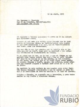 Carta emesa per Fernando Rubió Tudurí a Georges J. Theotoky