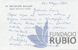 Carta emesa per Fernando Rubió Tudurí a Luis Alejandre