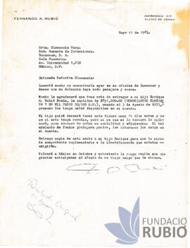 Carta emesa per Fernando Rubió Tudurí a Clemencia Harp