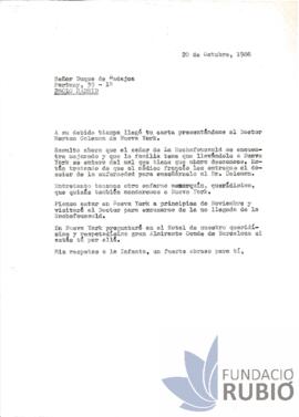 Carta emesa per Fernando Rubió Tudurí al Duc de Badajoz