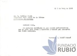 Carta emesa per Fernando Rubió Tudurí a Guillem Bosch