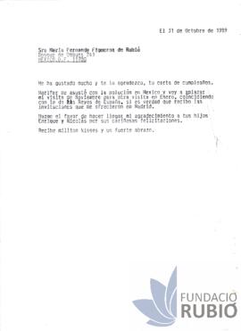 Carta emesa per Fernando Rubió Tudurí a Maria Fernanda Figueroa de Rubió