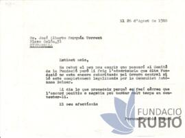 Carta emesa per Fernando Rubió Tudurí a José Alberto Marqués Torrent