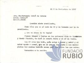 Carta emesa per Fernando Rubió Tudurí a Mª Fernanda Rubió de Ravelo