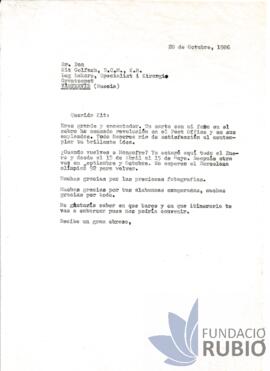 Carta emesa per Fernando Rubió Tudurí a Kit Colfach