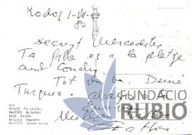 Postal emesa per Fernando Rubió Tudurí a Mercè Rubió Boada