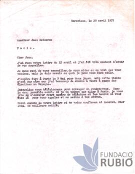 Carta emesa per Fernando Rubió Tudurí a Jean Delourme