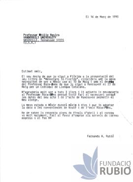 Carta emesa per Fernando Rubió Tudurí a Philip Rasico