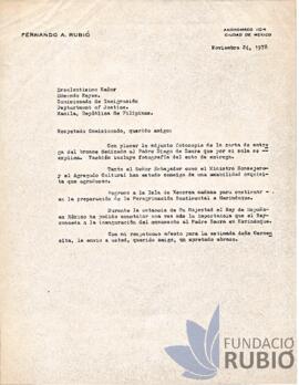 Carta emesa per Fernando Rubió Tudurí a Edmundo Reyes