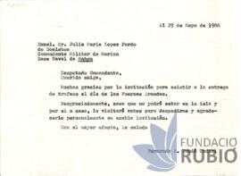 Carta emesa per Fernando Rubió Tudurí a Julio Mª López Pardo